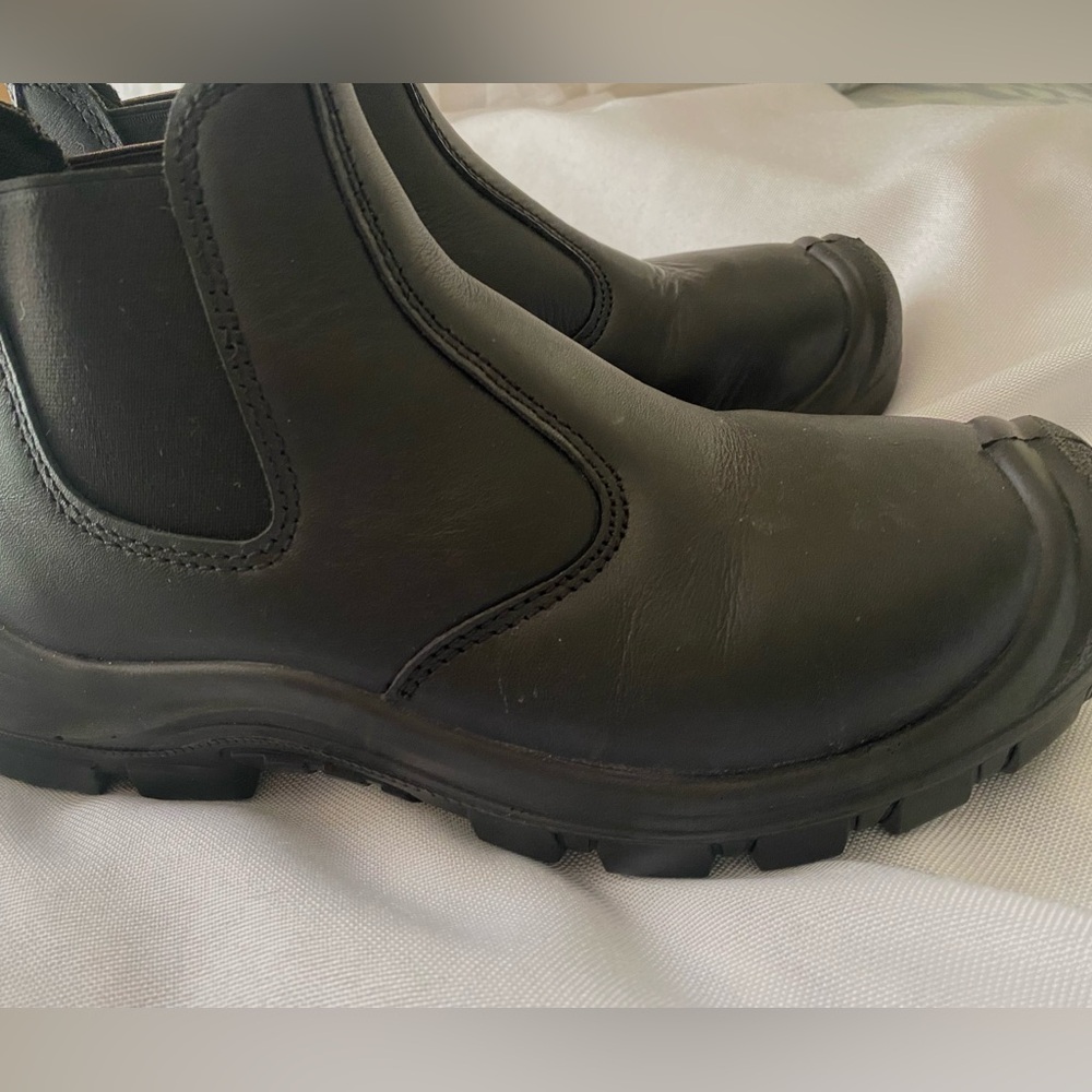 Chelsea Black full grain leather work/safety Boots steel toe Men 6.5 women 5.5